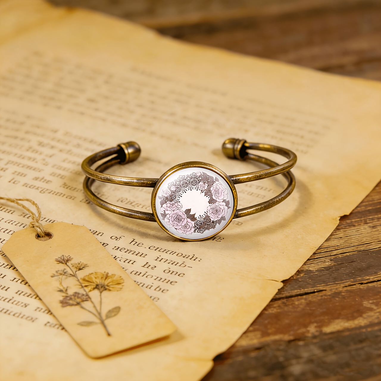 Antique Cyan Double-Layer Adjustable Bracelet, Romantic Design
